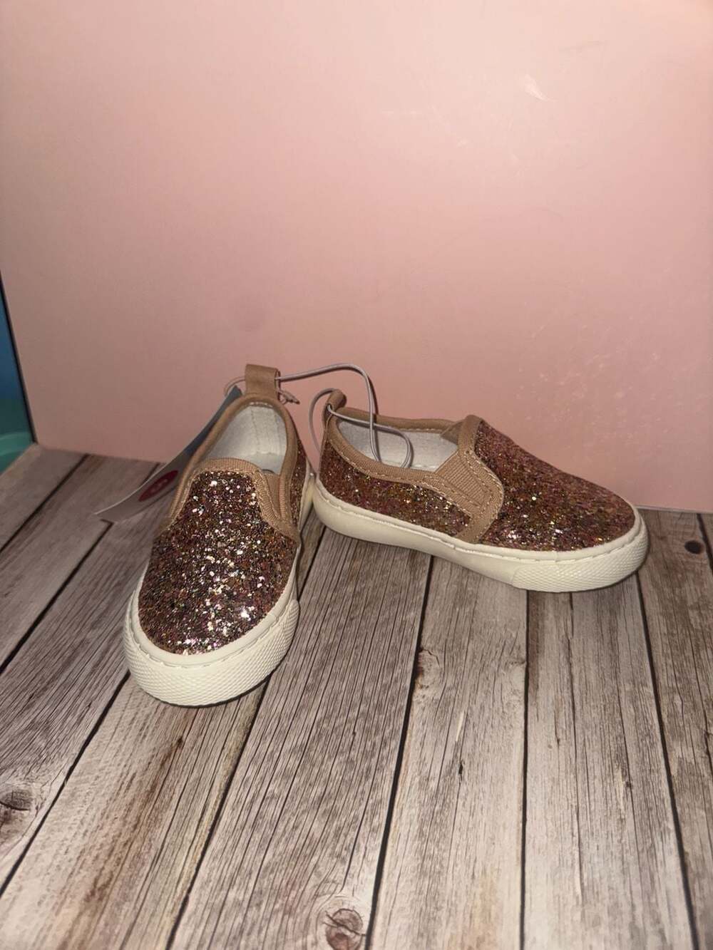 Cat & Jack Toddler Girls Rose Gold Glitter Slip-On Sneakers Size 5 - Picture 2 of 3